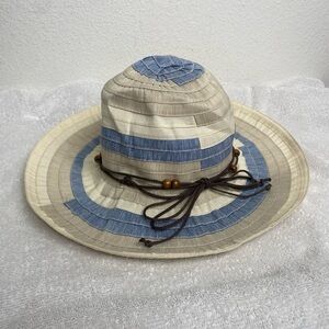 Tropical Trends Handmade DPC Blue Beige Stripe Bucket Sun Hat O/S Beach Coastal